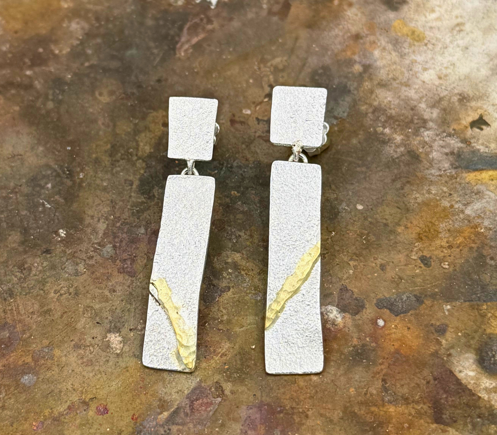 orecchini kintsugi doppi rettangolari