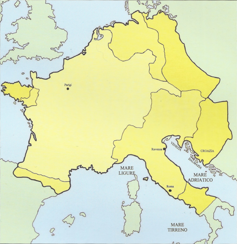 Il Regno dei Franchi (Egidio Ivetic, “Adriatico orientale. Atlante storico di un litorale mediterraneo”, CRS Rovigno, cartina 31, pag. 147)
