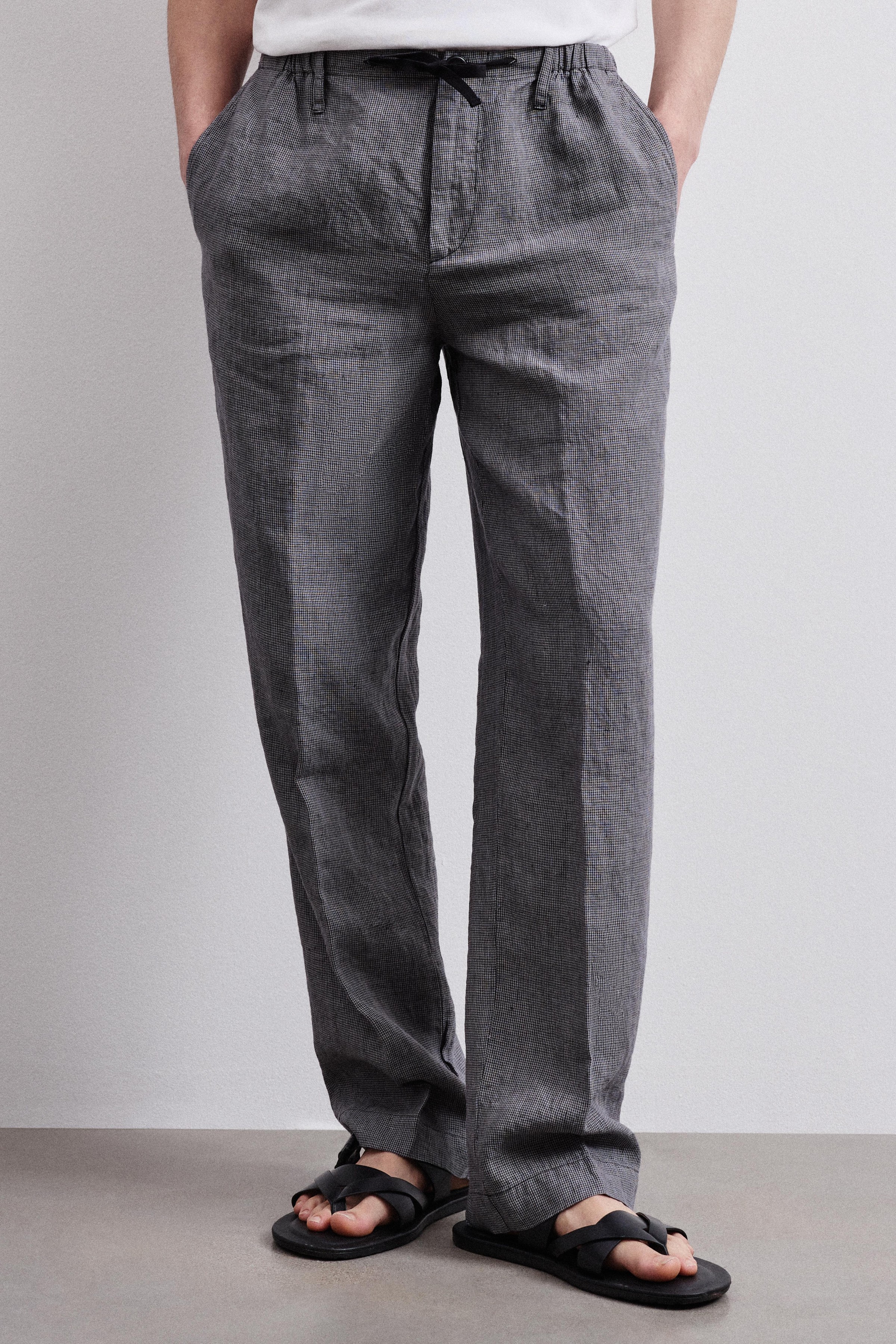 パンツ linen tweed pants Pied-de-poule linen trousers