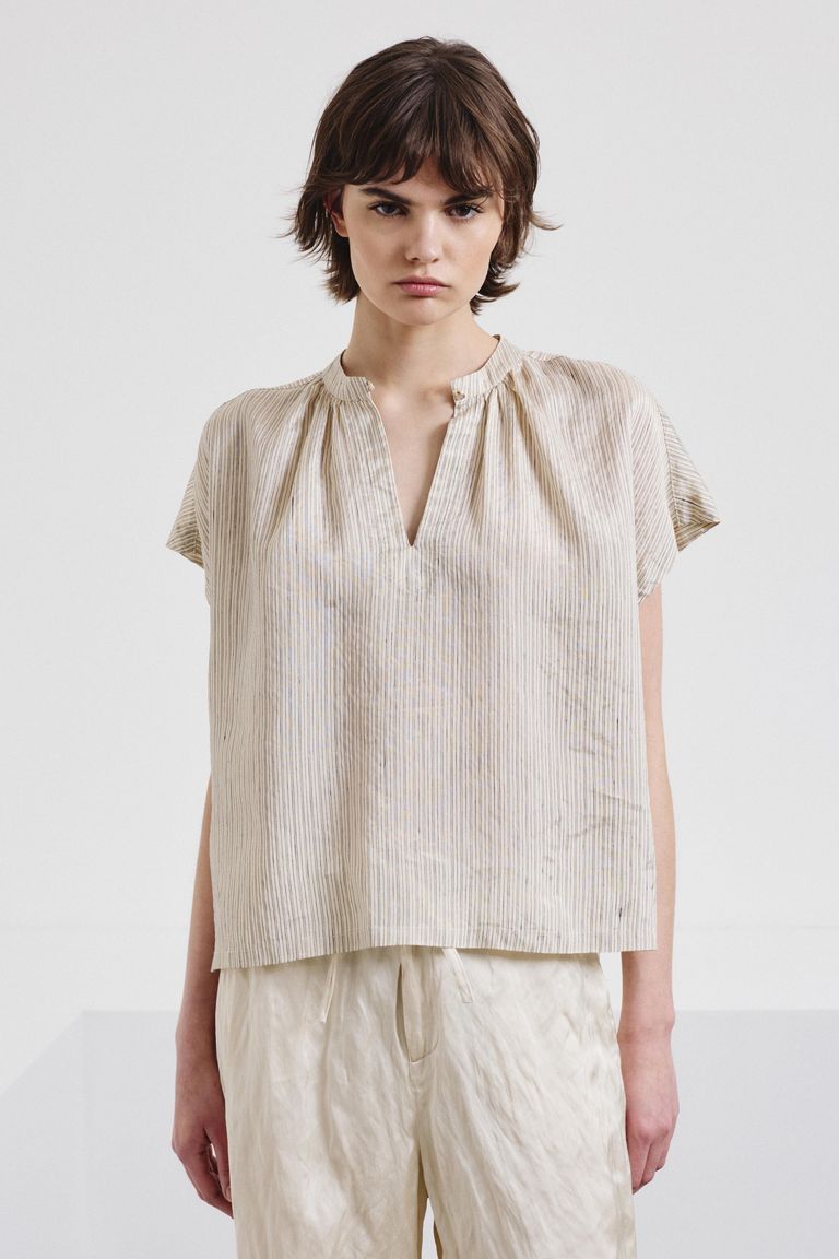 Striped shantung top in viscose, linen, and silk