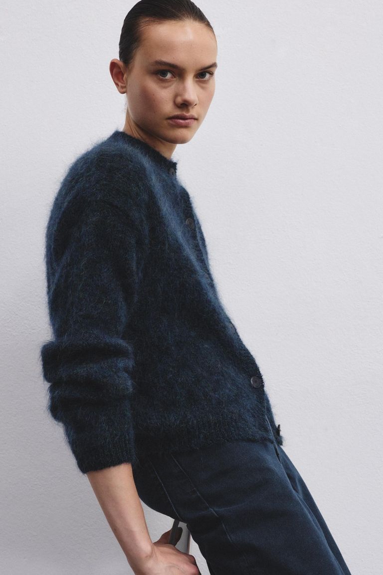 Crewneck cardigan in mohair Crewneck cardigan in mohair