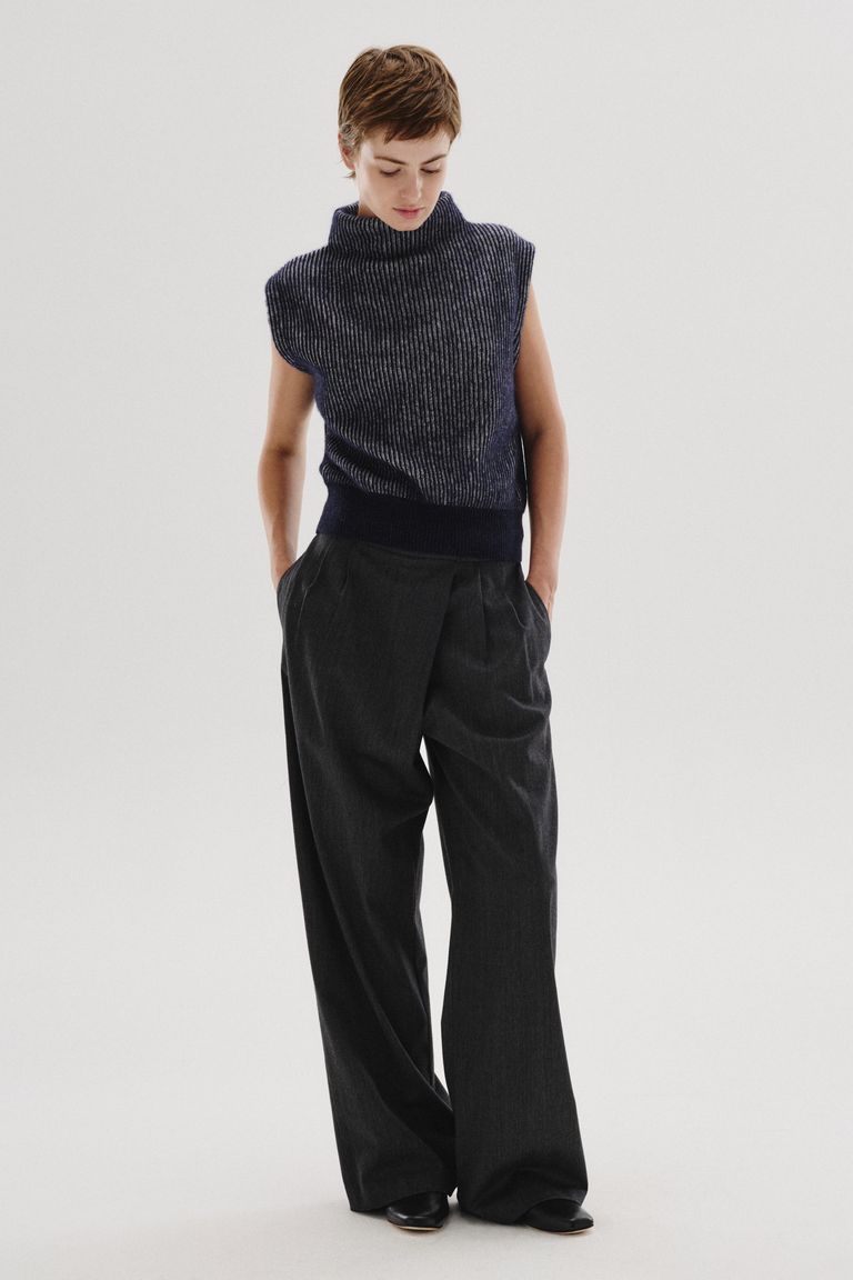 Gilet sans manches en alpaga et laine vanisé bleu marine