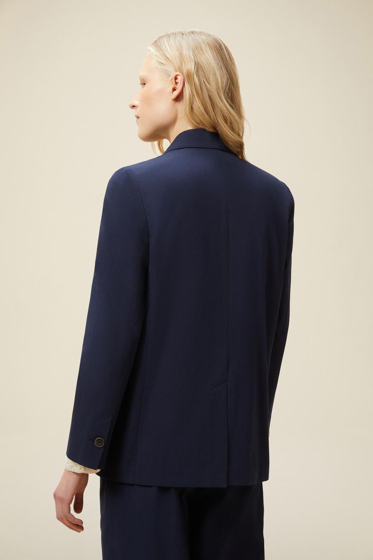 Double-breasted jacket in cotton and nylon canvas navy