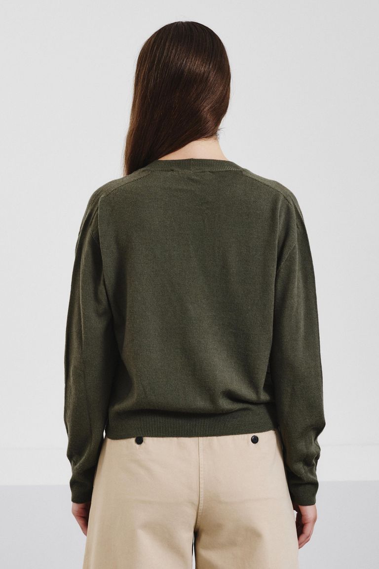 Cardigan in maglia di lana rasata militare