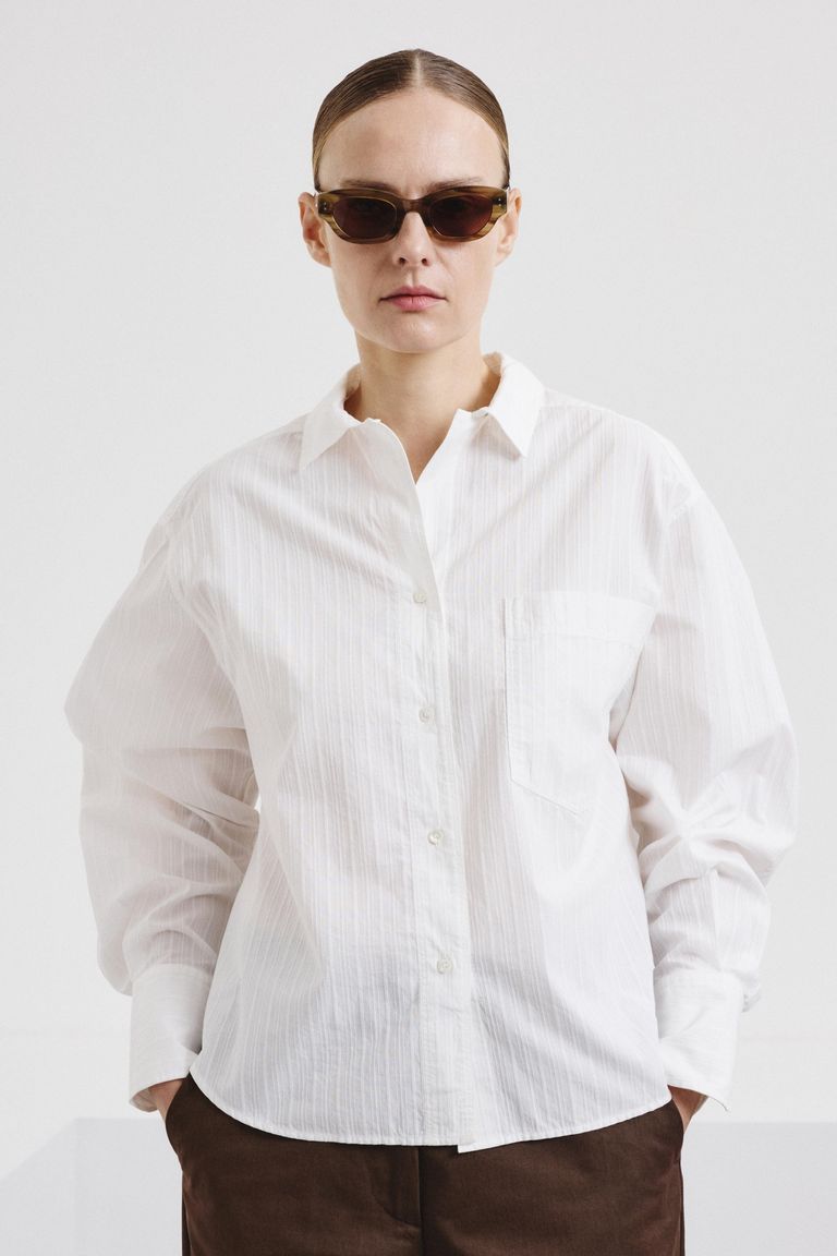 Tone-on-tone striped jacquard cotton shirt