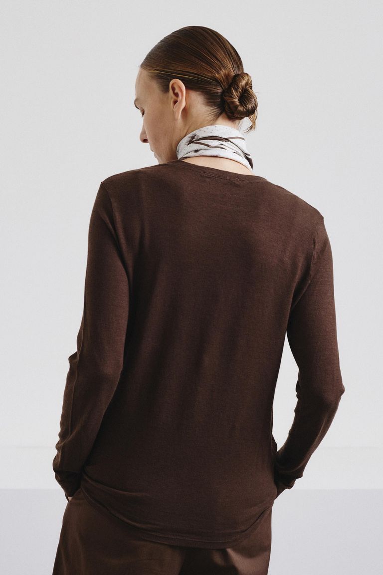 Long-sleeve T-shirt in linen and cotton jersey