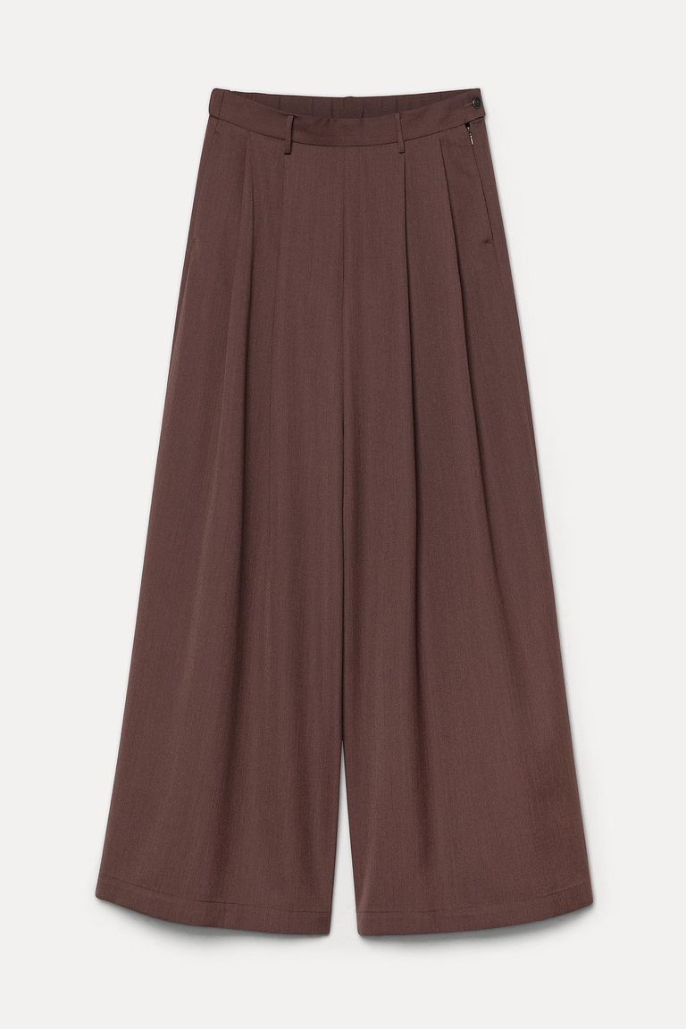 Pantalon large en gabardine de laine technique mauve