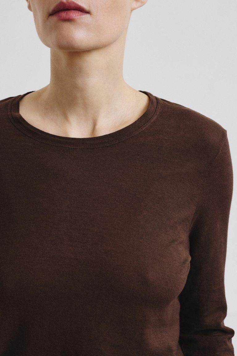 Long-sleeve T-shirt in linen and cotton jersey
