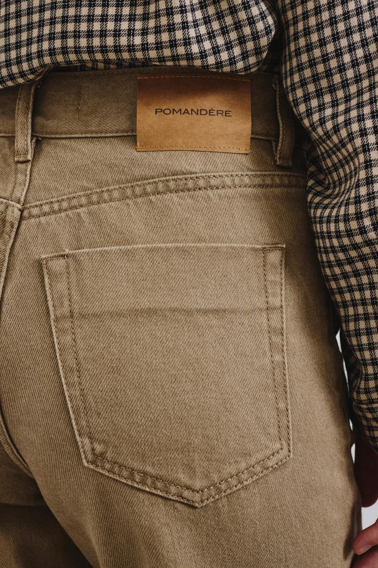 Pantalone 5 tasche straight in bull di cotone e lyocell delavè salvia