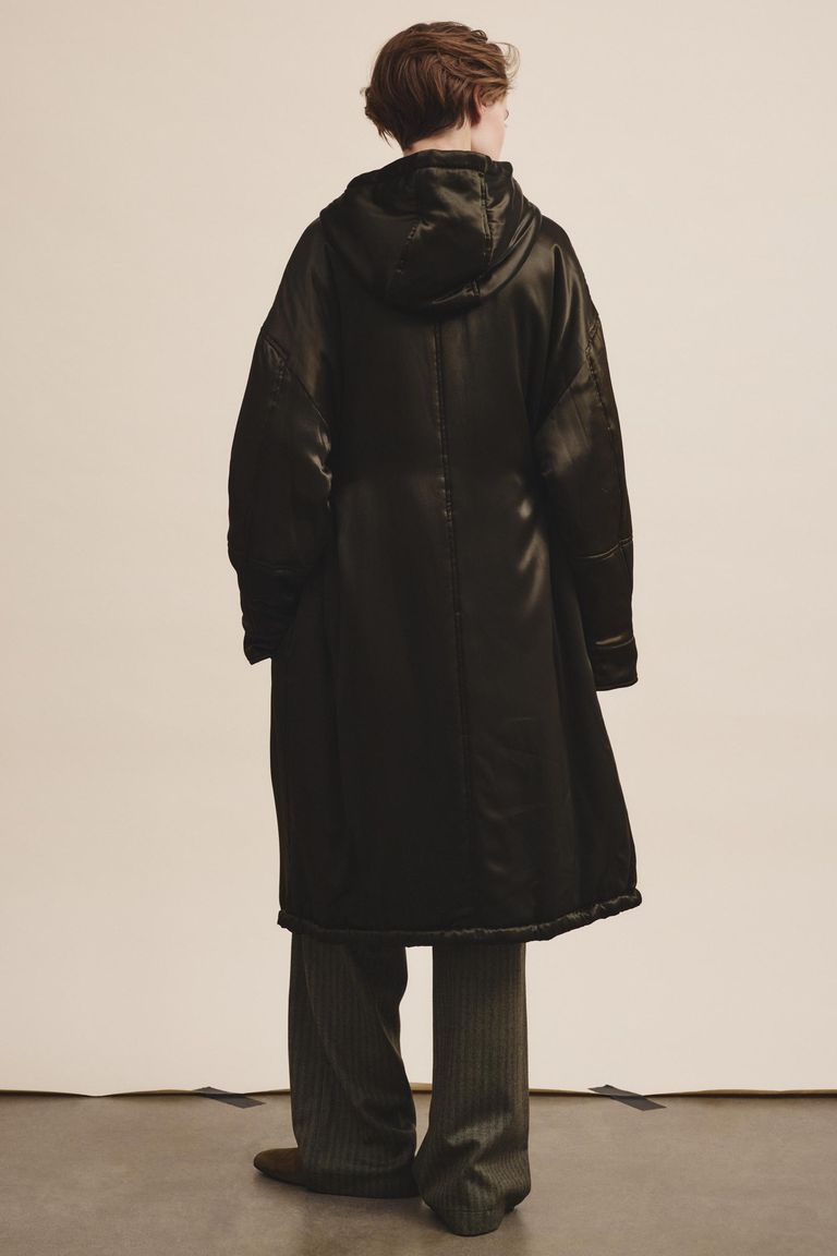 Parka in shiny viscose satin