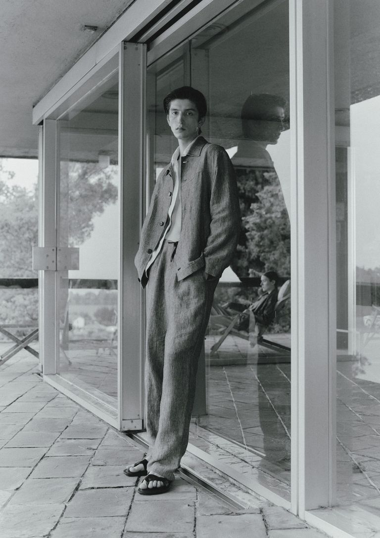 Overshirt in twill melange di lino e cotone