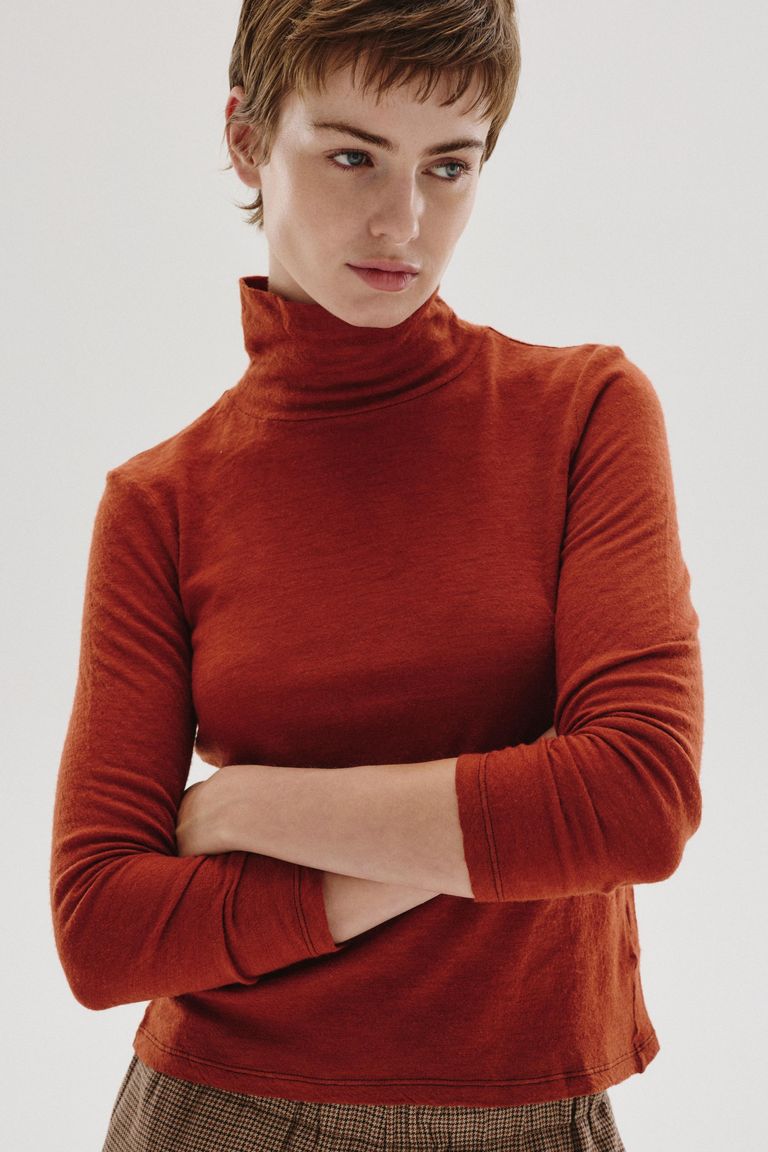 T-shirt a collo alto in jersey di lana