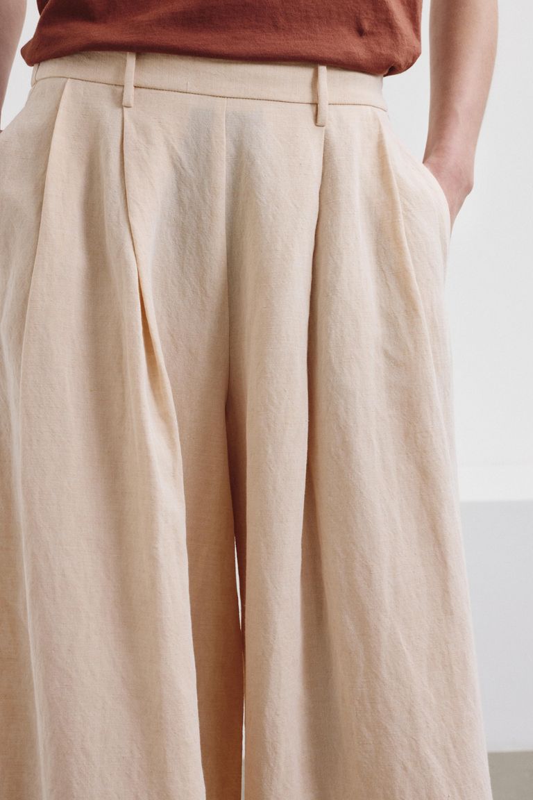 Wide-leg slubbed cotton trousers