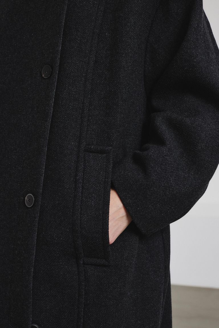 Hooded coat in felted wool cloth