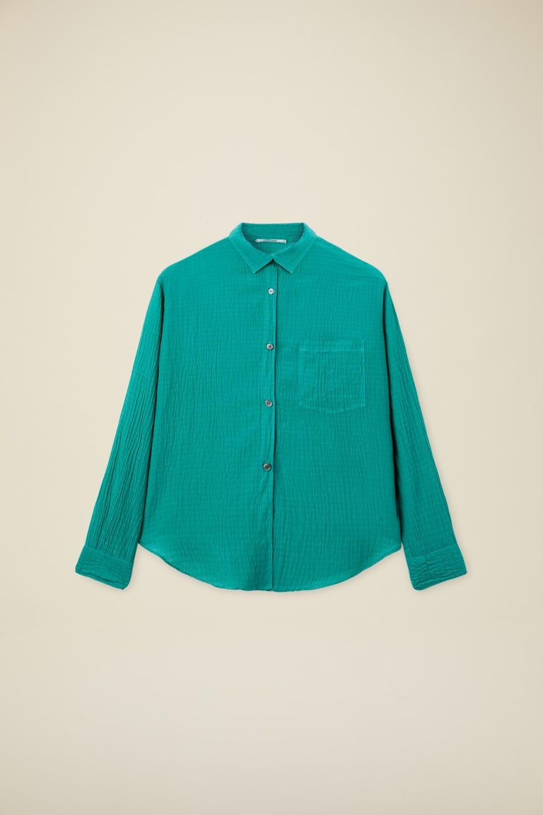 Camicia in voile goffrato Oliva