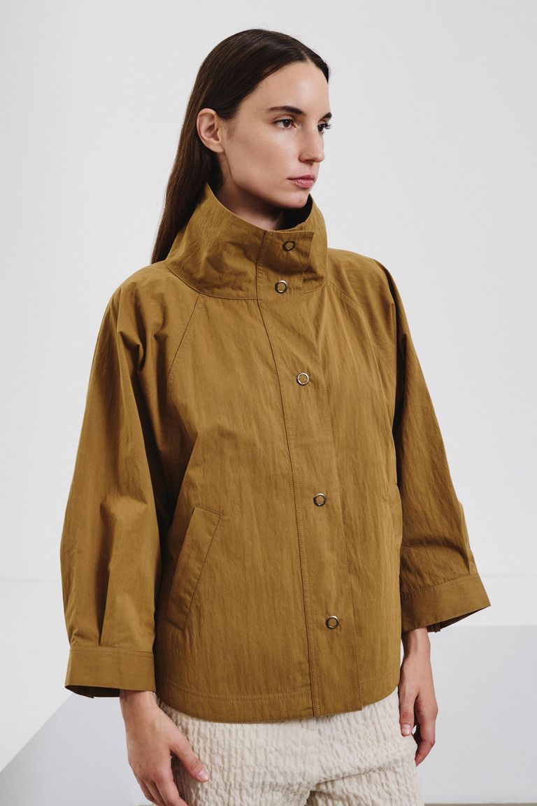 Technical cotton caban jacket mustard