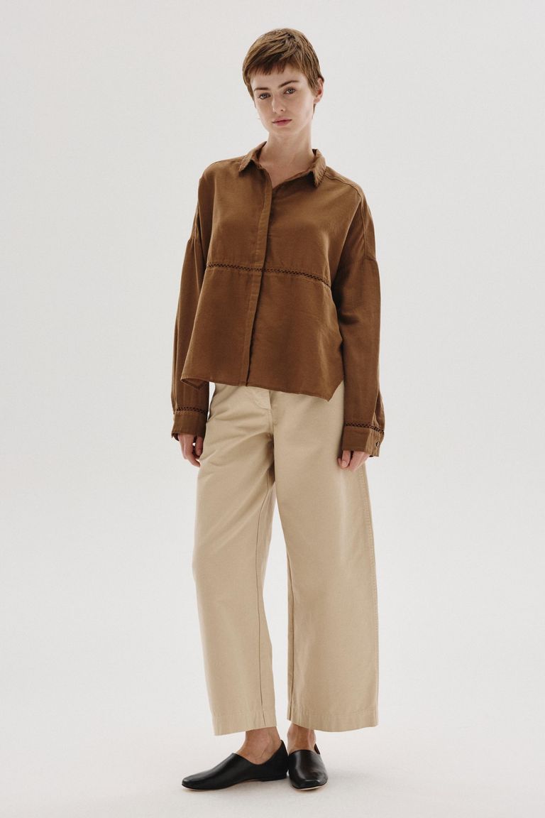 Chemise avec incrustation in micro-armure de coton et laine