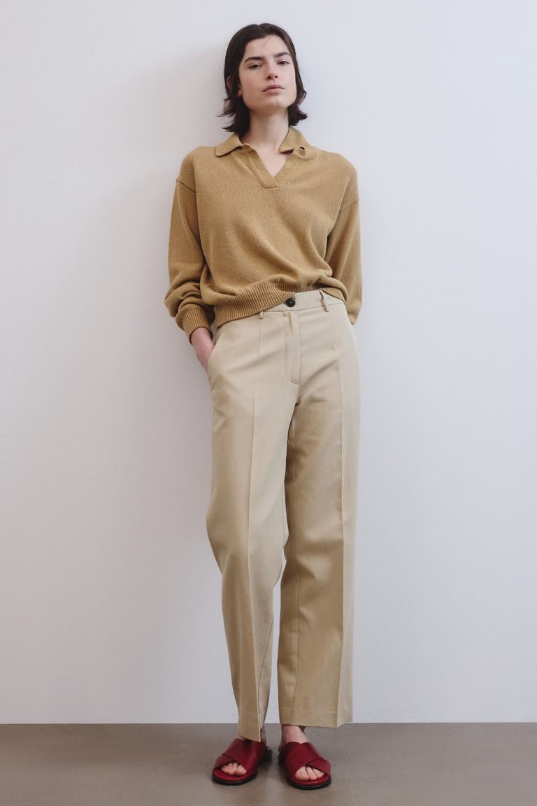 Pantalone in twill di cotone e lino