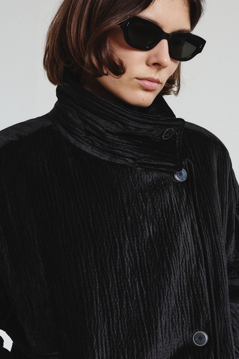 Hammered velvet peacoat