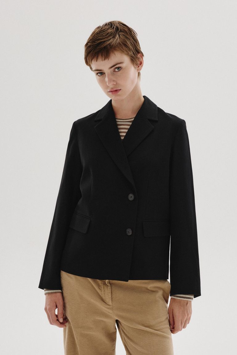 Veste en gabardine de laine et coton feutrée noir