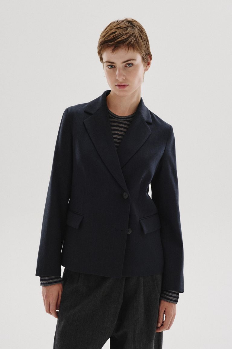 Veste en flanelle de coton et laine chiné bleu foncé
