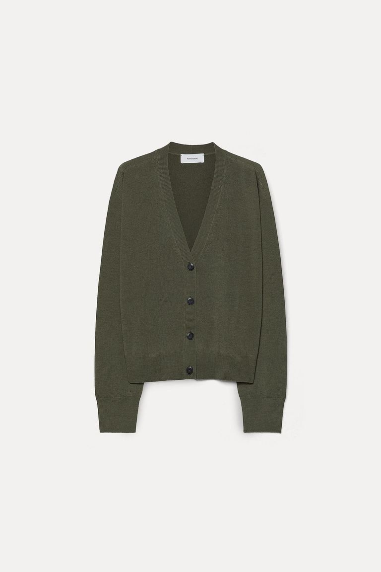 Cardigan in maglia di lana rasata militare