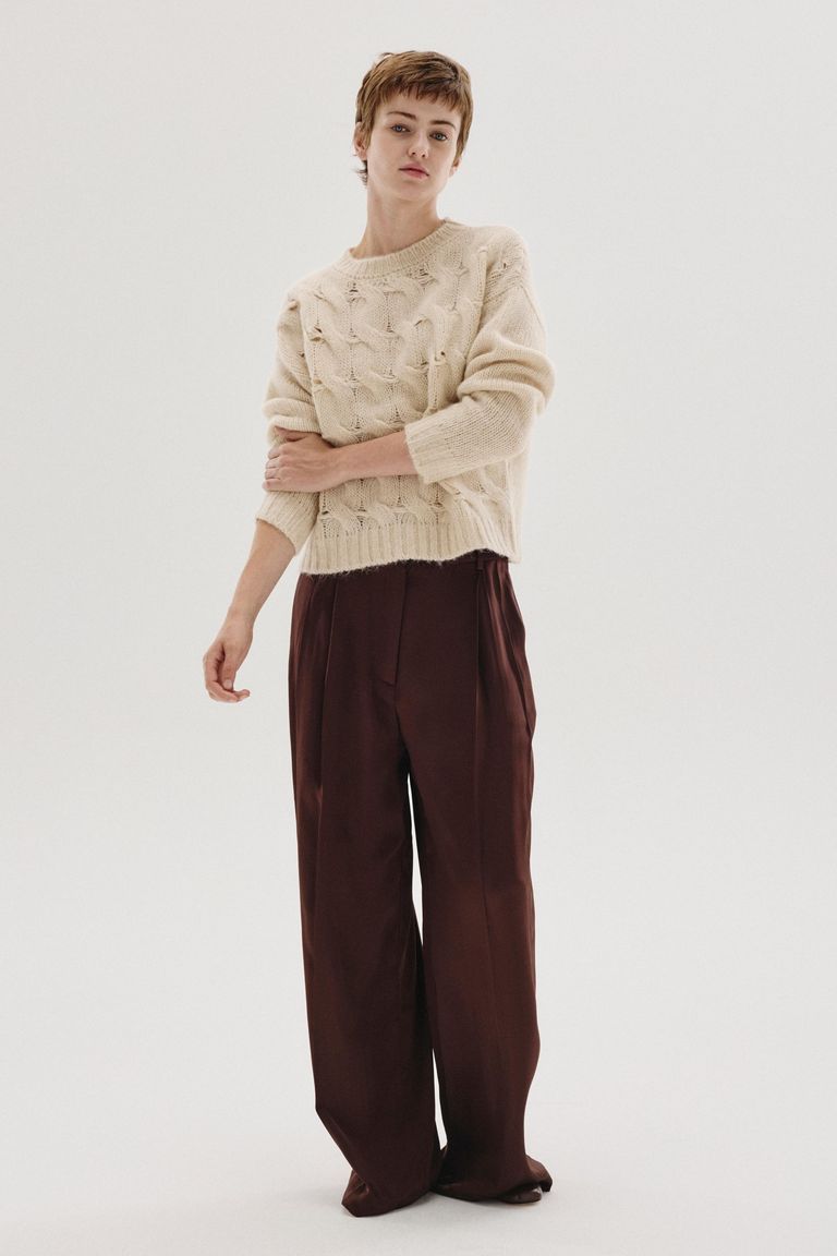 Girocollo in maglia a trecce di alpaca e lana merino