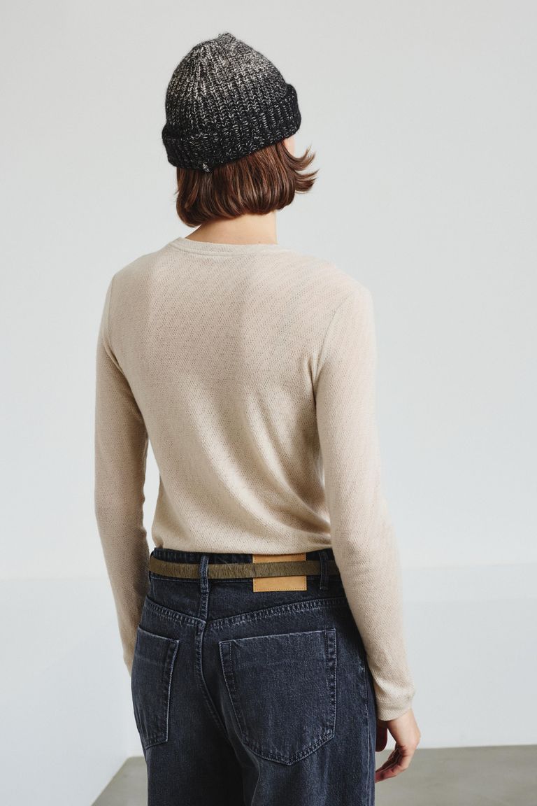 Long-sleeve T-shirt in openwork jersey