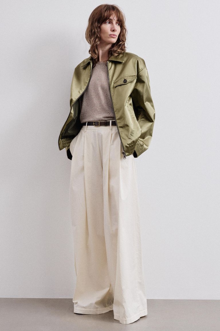 Pantalon large en gabardine de coton