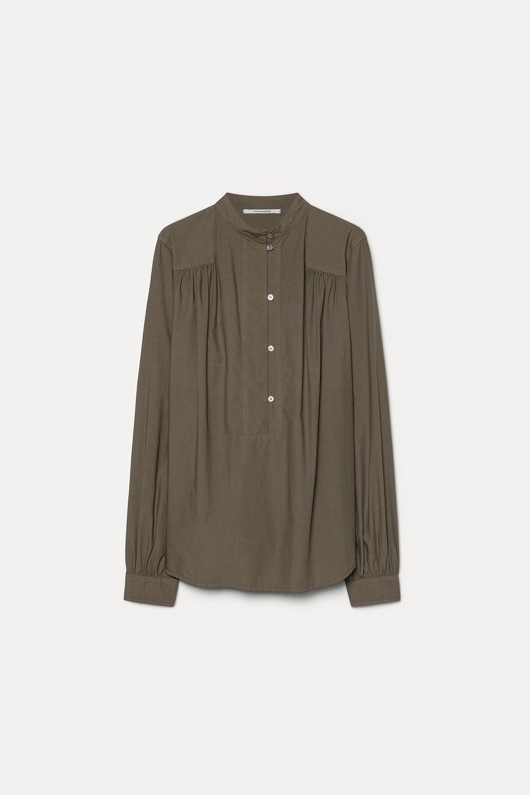 Chemise en popeline de coton avec patte polo kaki