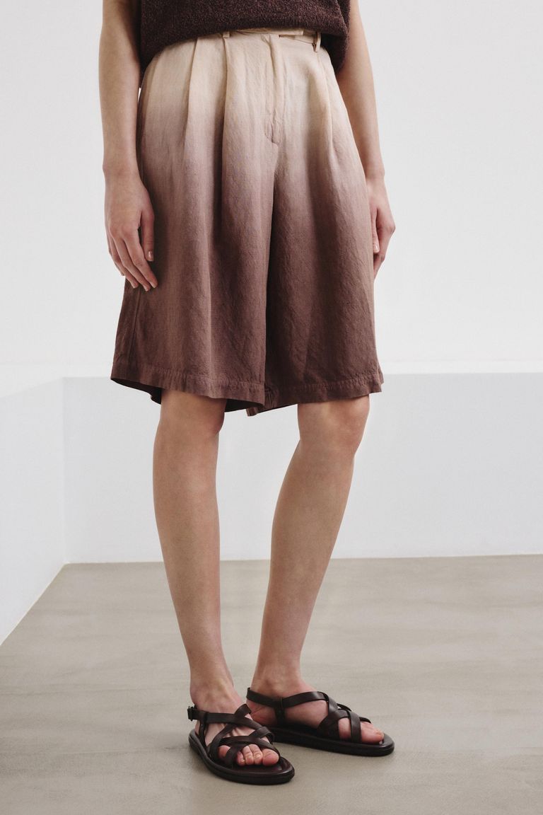 Degradé burnt-viscose and linen fabric shorts