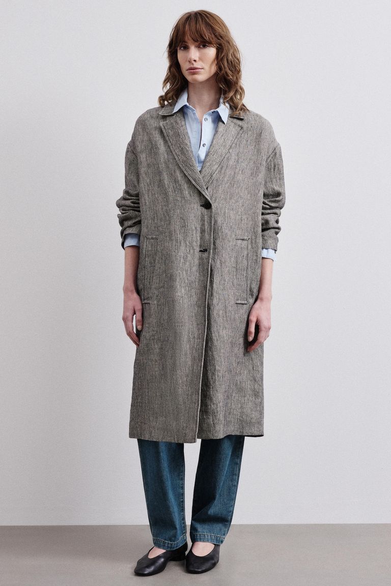 Cappotto in twill melange di lino e cotone nero