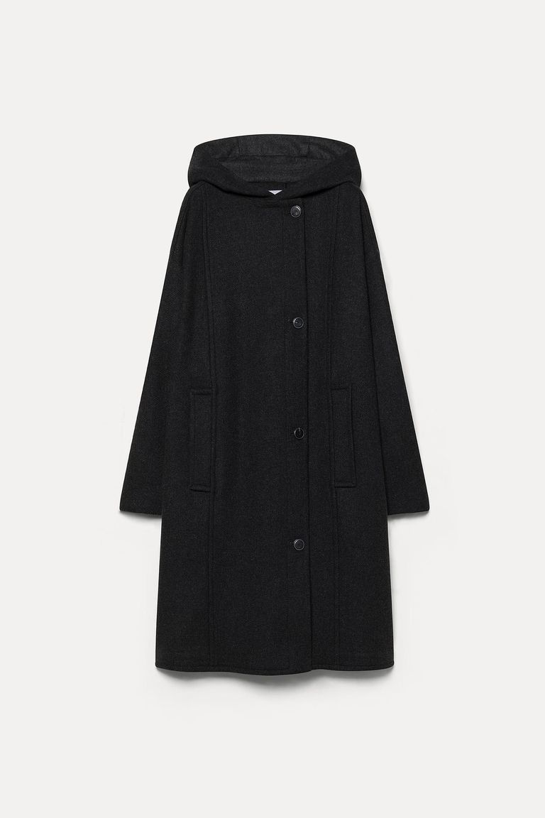 Hooded coat in felted wool cloth