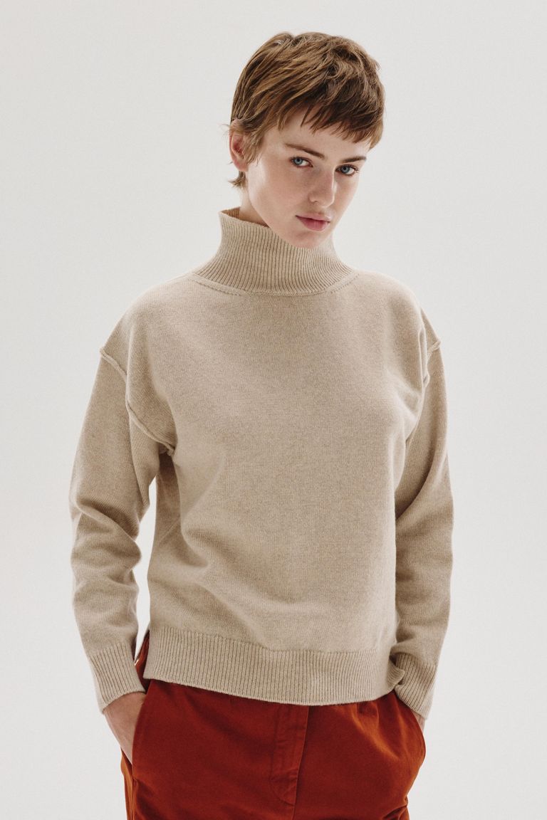 Maglione a collo alto in maglia rasata di lana e cashmere