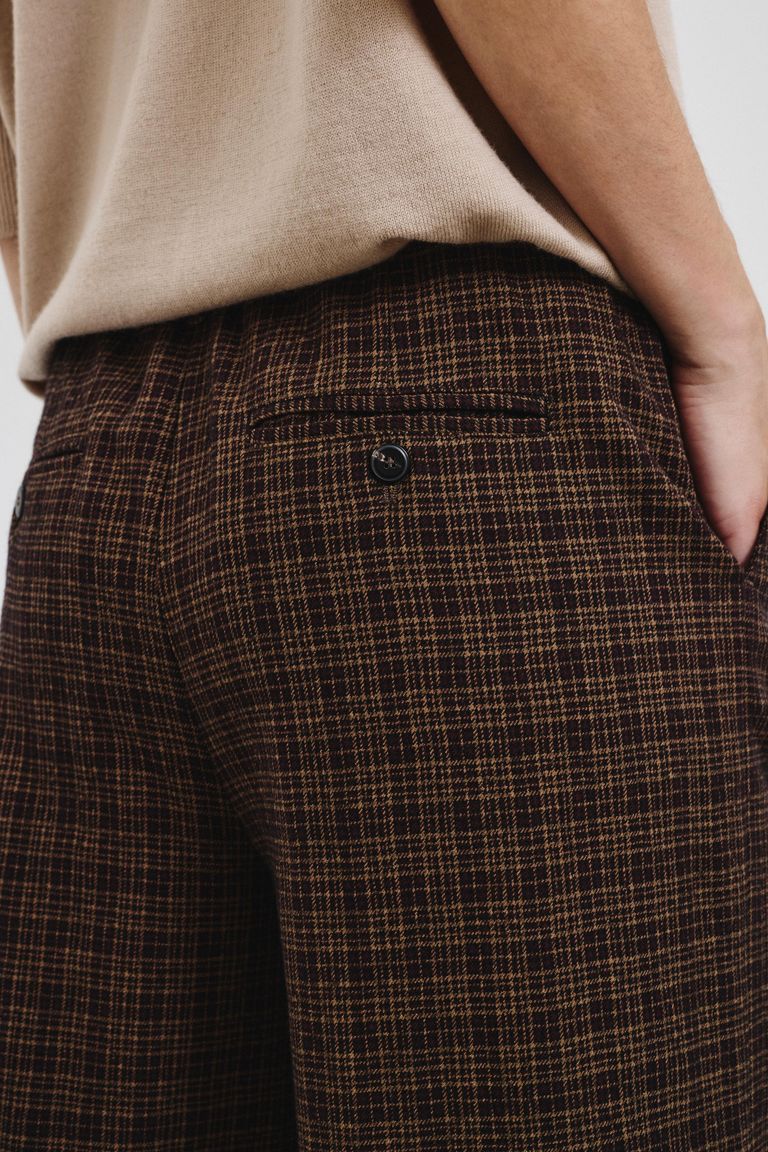 Micro-check cotton-wool flannel trousers burgundy