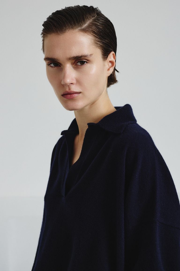 Polo en maille fine en laine mérinos et cachemire