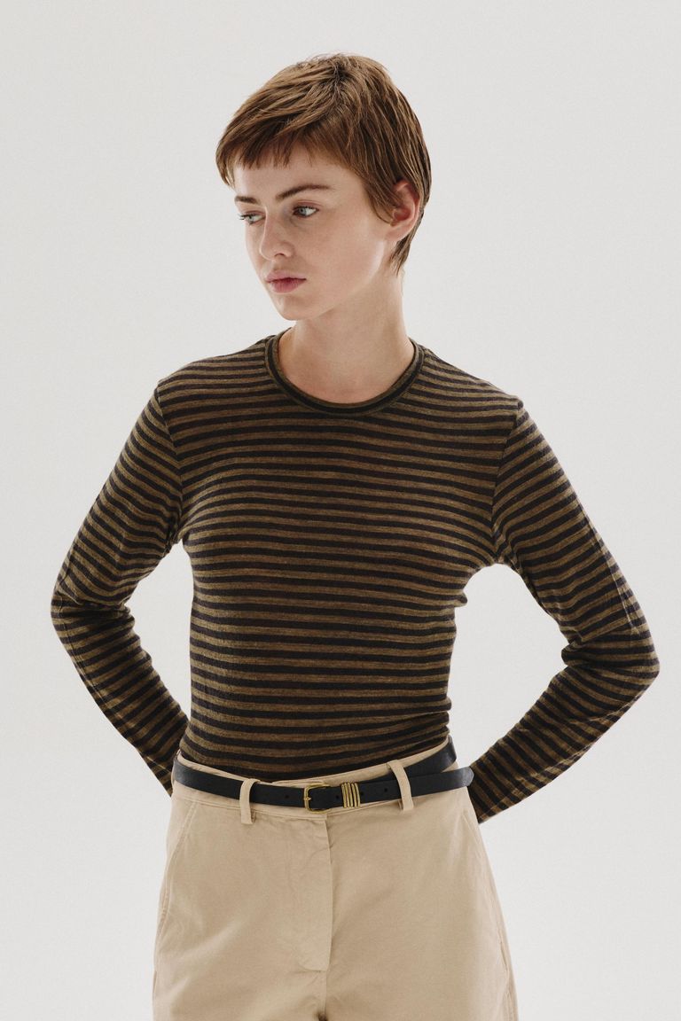 T-shirt in jersey rigato di lana