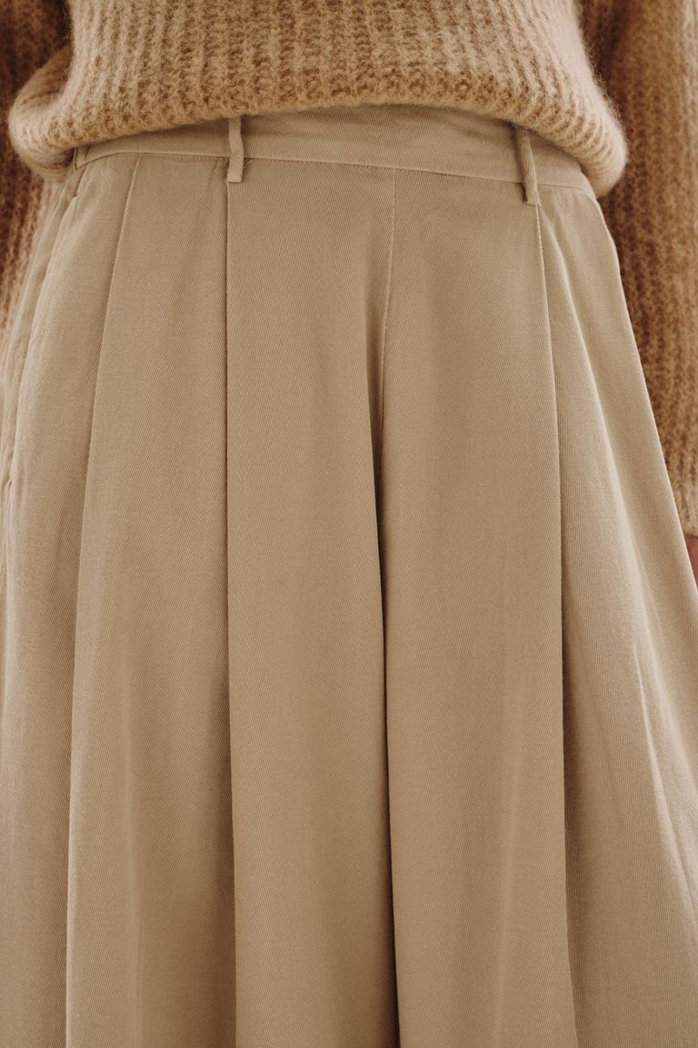 Pantalone ampio in flanella di cotone lana