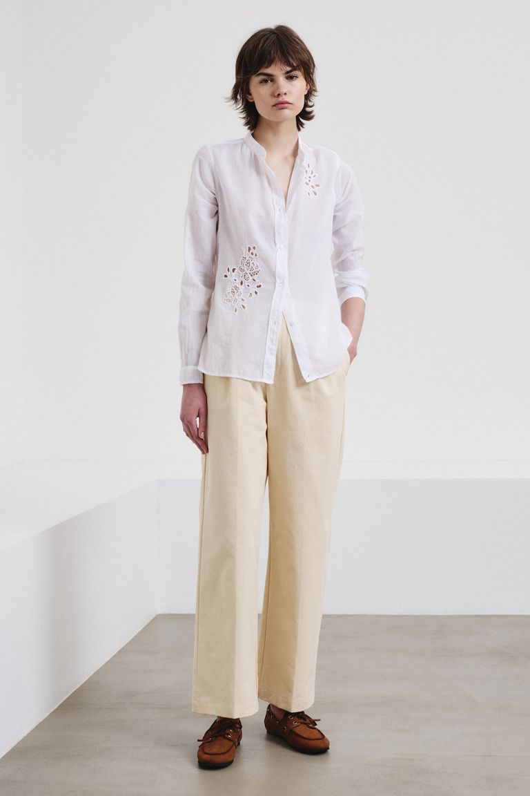 Camicia ricamata in voile di cotone