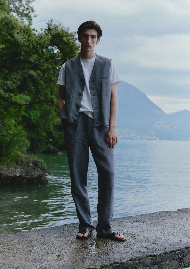 Pantalone in pied de poule di lino