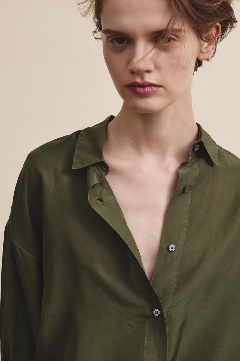 Camicia in habutai di seta salvia