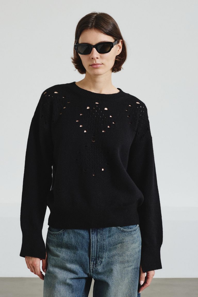 Inlaid crew neck in felted merino wool