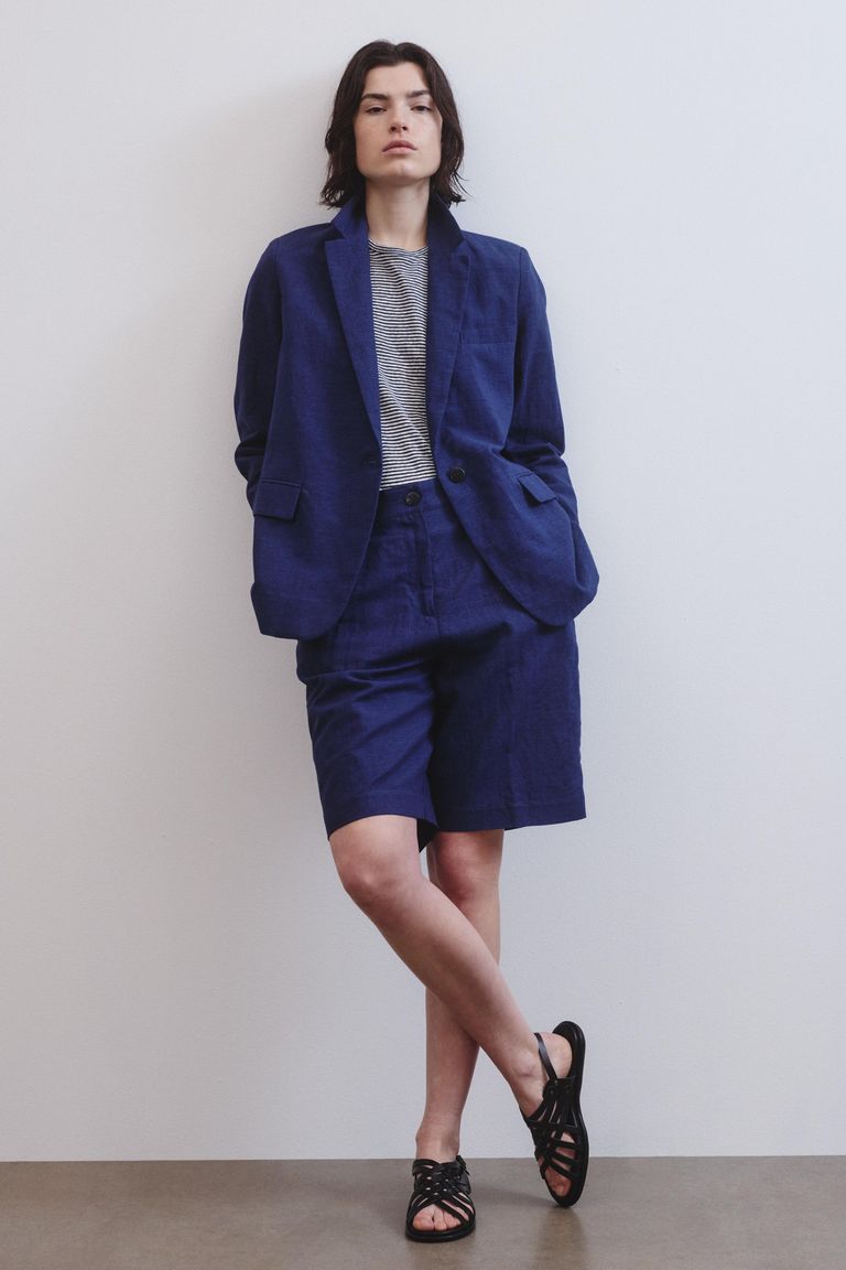 Jacket in cotton and linen twill indigo