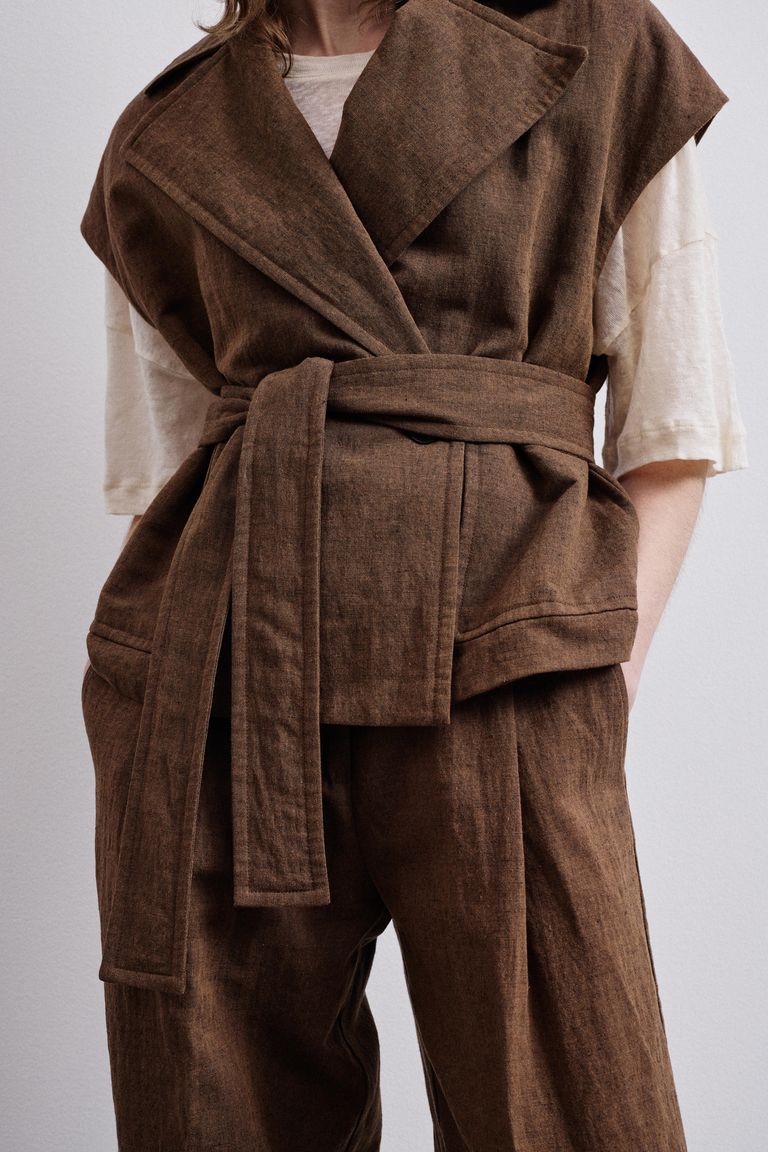 Gilet en twill de coton et lin boue