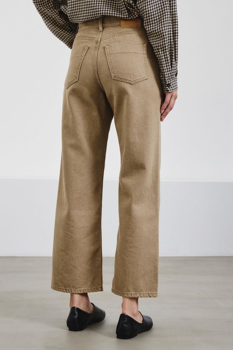 Pantalone 5 tasche straight in bull di cotone e lyocell delavè salvia