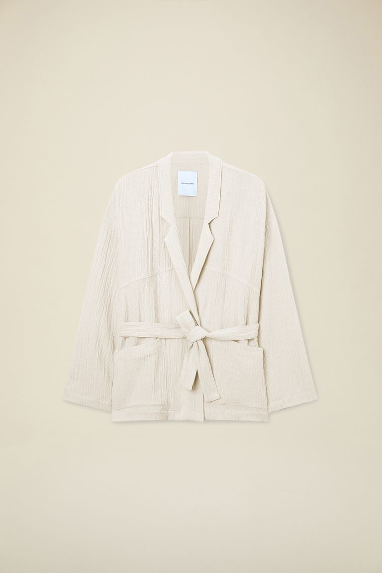 Veste avec ceinture en gaze gaufrée perle