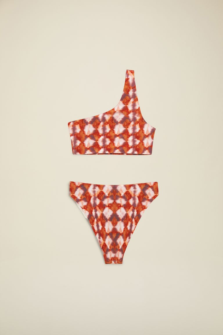 Bikini asymétrique imprimé orange brûlé