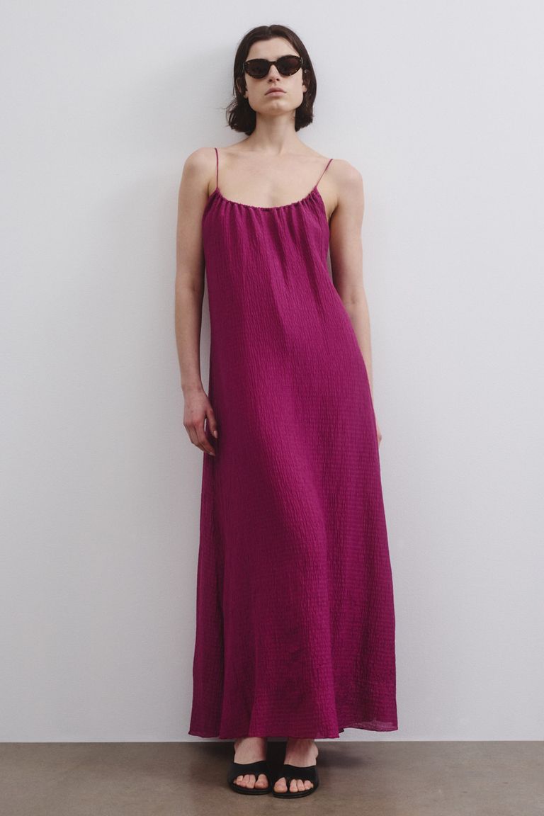 Robe en voile froissé de coton et soie