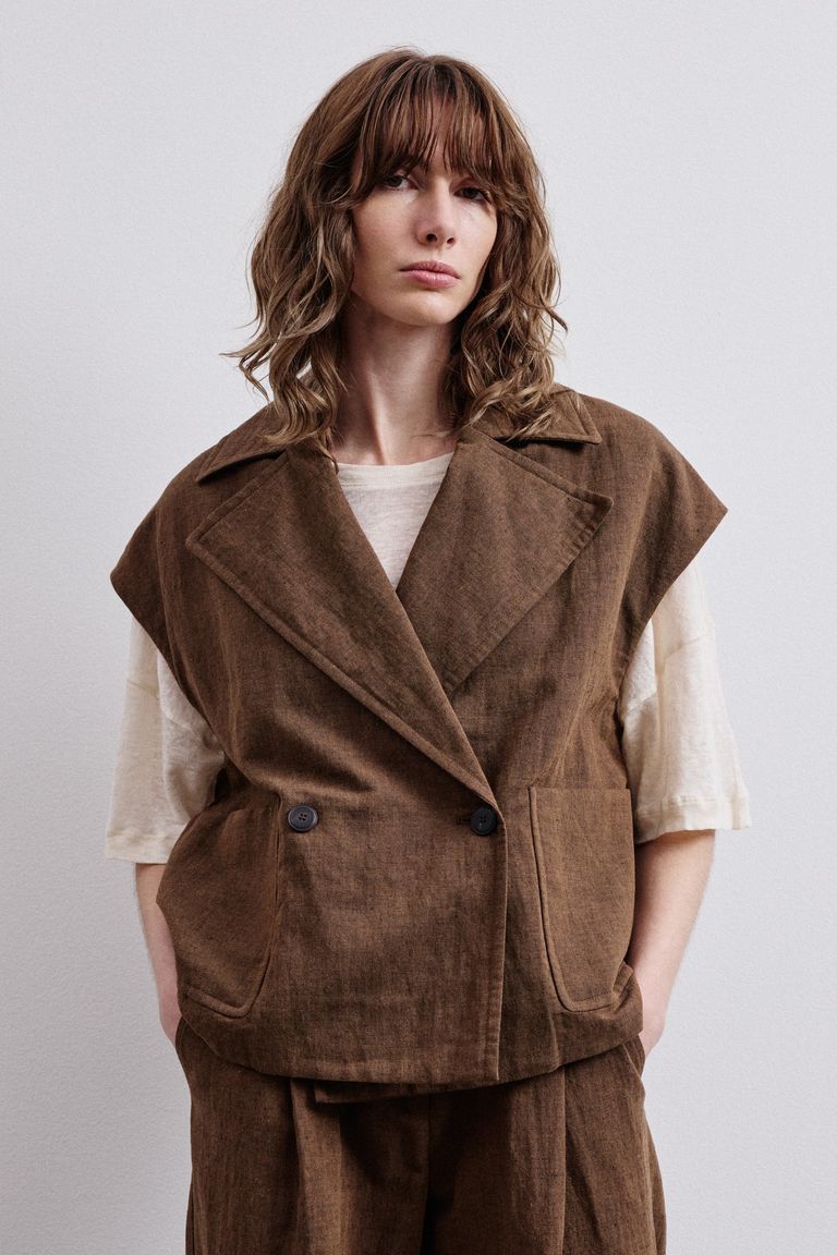 Waistcoat in cotton and linen twill