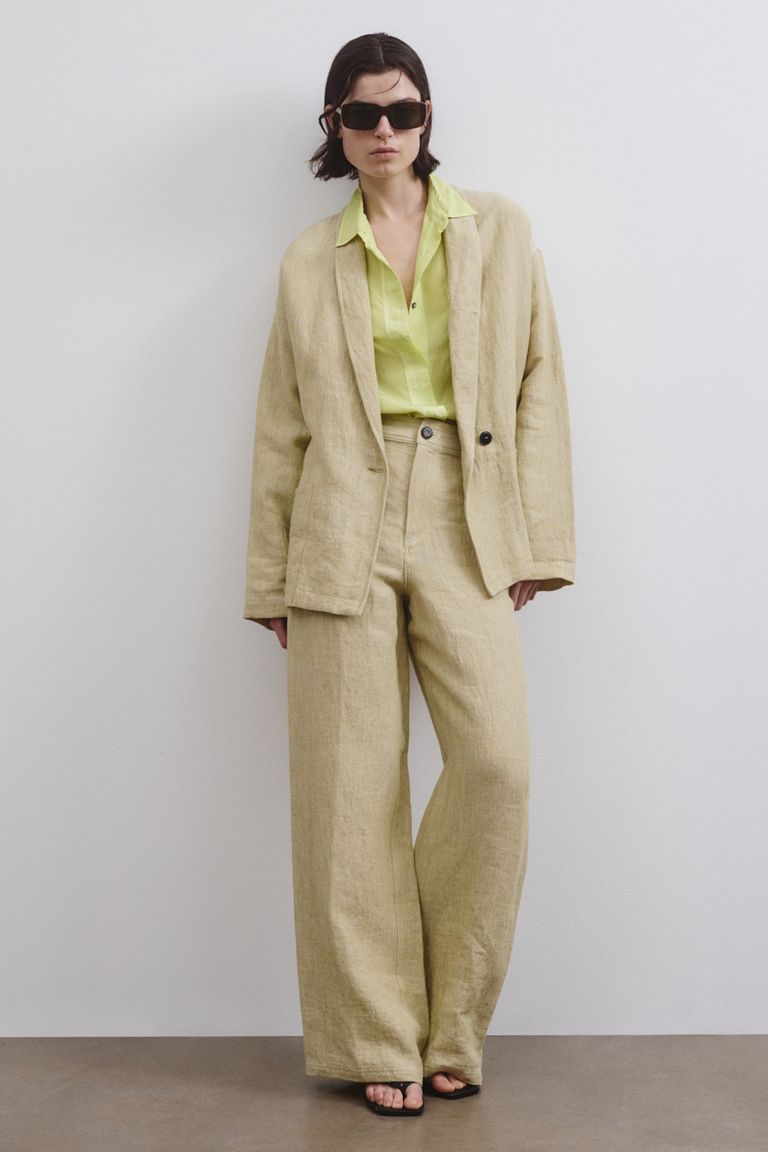 Twill mélange linen and cotton jacket with belt Twill mélange linen and cotton jacket with belt